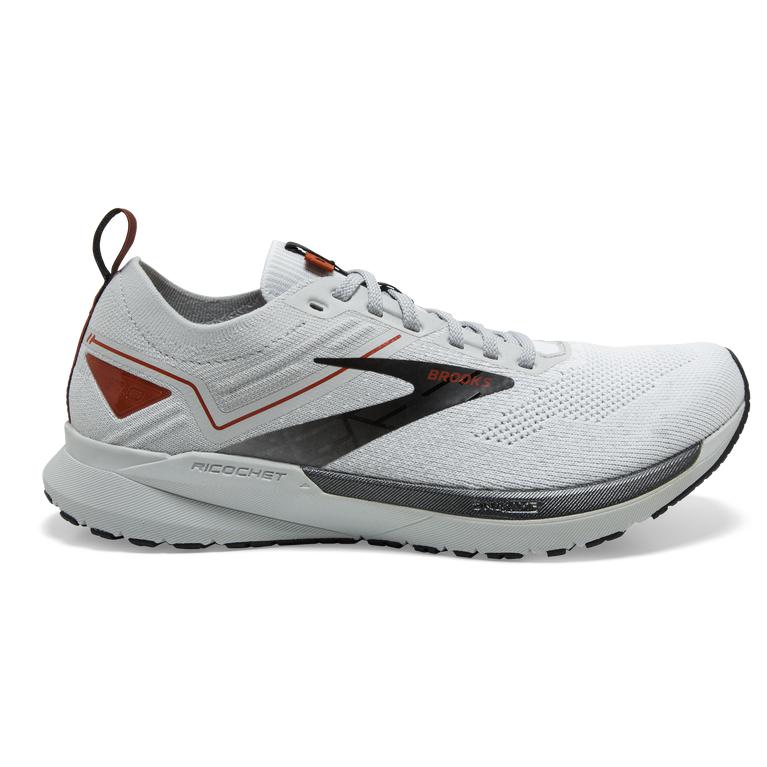 Brooks Ricochet 3 Lightweight Road Running Shoes - Men's - White/Grey/Cinnabar (85021-CHXQ)